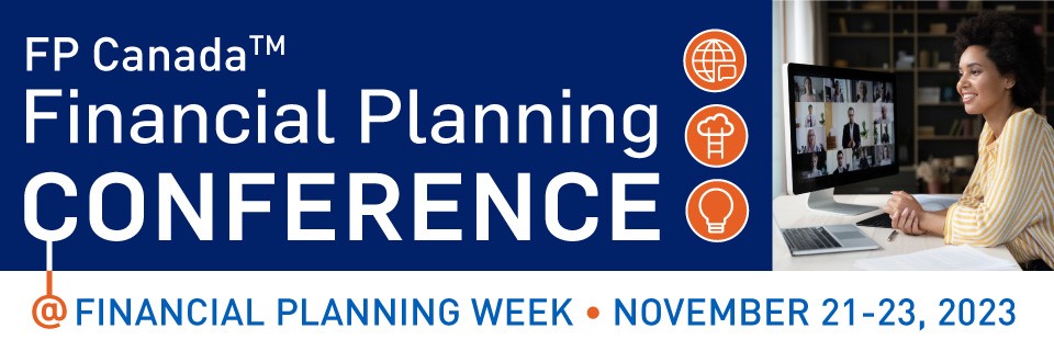 FP Canada Financial Planning Conference @Financial Planning Week Nov 21-23, 2023. Woman sitting at desk on a Zoom call. She is smiling.