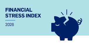 Financial Stress Index 2026. Broken blue piggy bank